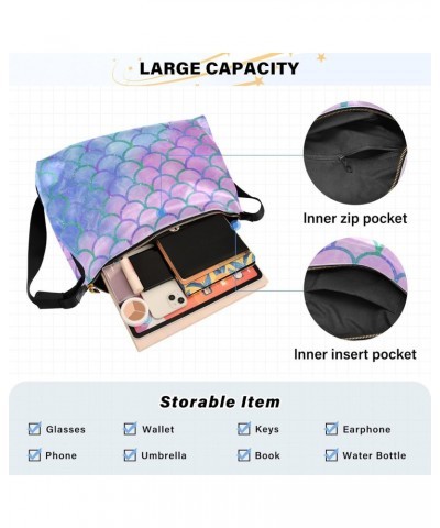 Women Boho Bag Magic Mermaid Scale Fantasy Shoulder Bag PU Leather Pouch Crossbody Bag Large Tote Handbag For Quick Getaway W...