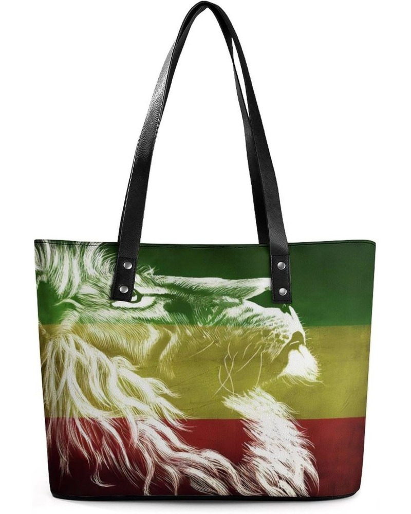 Reggae King Rasta Lion Women Tote Bags Top Handle Satchel Handbags Faux Leather Tassel Shoulder Purse $21.65 Totes