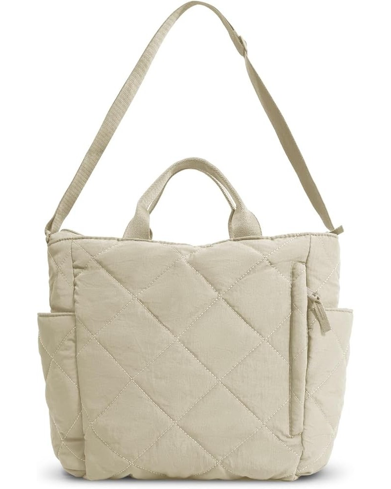 Quilted Tote Bag for Women, Puffer Hobo Handbag, Lightweight Padding Shoulder Bag, Nylon Padded Crossbody Bag Beige $20.66 Totes