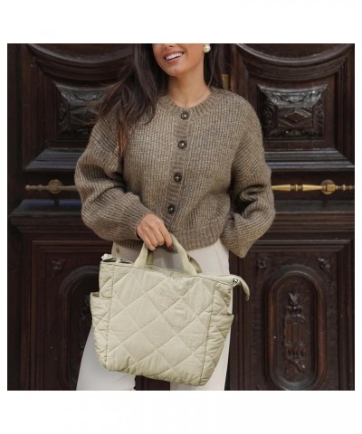 Quilted Tote Bag for Women, Puffer Hobo Handbag, Lightweight Padding Shoulder Bag, Nylon Padded Crossbody Bag Beige $20.66 Totes