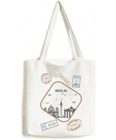 Germany Berlin Landmark Architecture Stamp Shopping Ecofriendly Storage Canvas Tote Bag $15.50 Totes