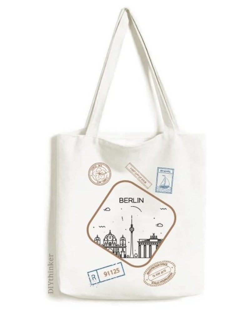 Germany Berlin Landmark Architecture Stamp Shopping Ecofriendly Storage Canvas Tote Bag $15.50 Totes