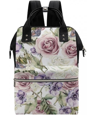 Grapes-black Travel Backpack Mommy Bag for Women, Casual Daypack Backpack, Handbag Black Pink Roses Tropical Green Leaves $25...