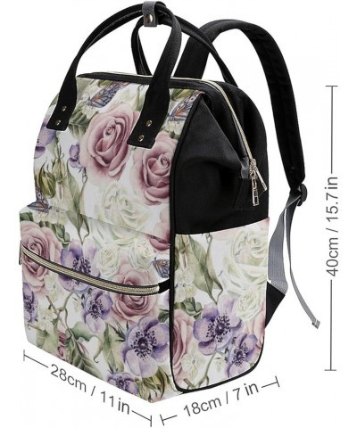 Grapes-black Travel Backpack Mommy Bag for Women, Casual Daypack Backpack, Handbag Black Pink Roses Tropical Green Leaves $25...