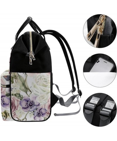 Grapes-black Travel Backpack Mommy Bag for Women, Casual Daypack Backpack, Handbag Black Pink Roses Tropical Green Leaves $25...