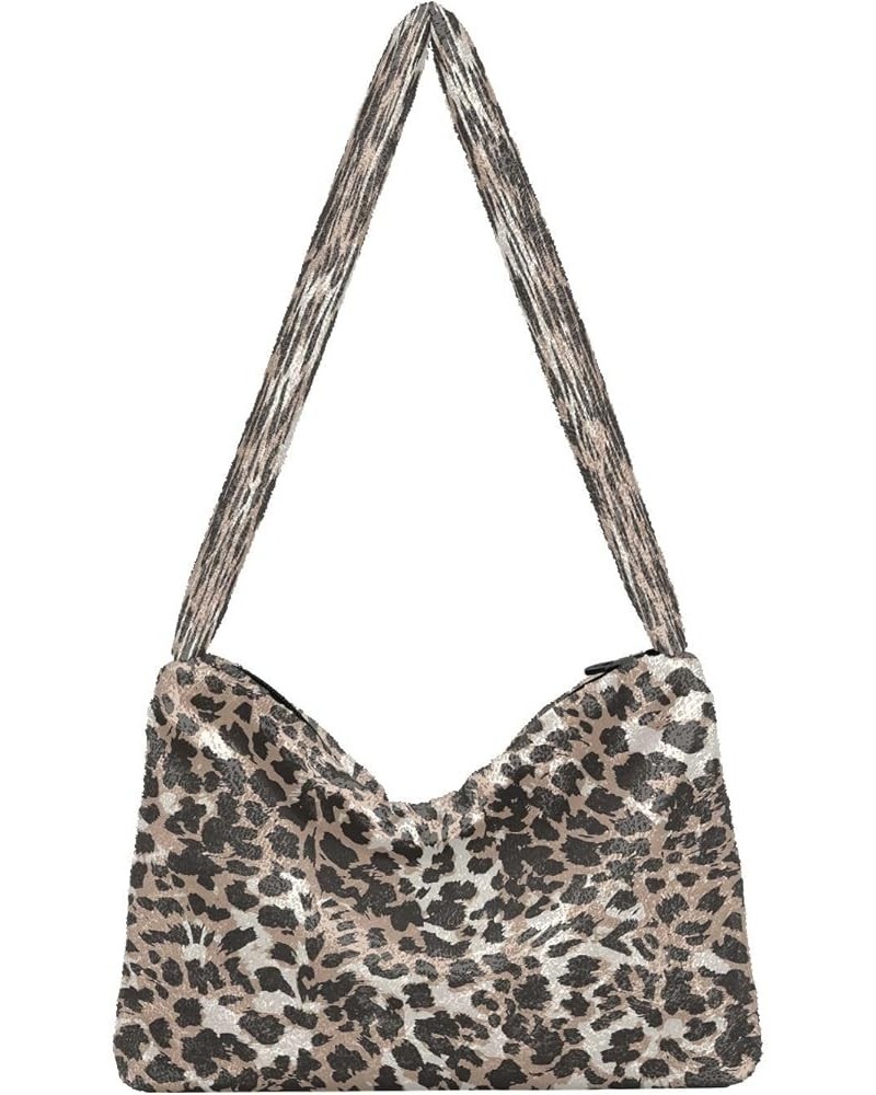 Leopard Purple Single Shoulder Bag, Fur Tote Women Bag Hobo Purse Leopard Skin Animal $9.03 Totes