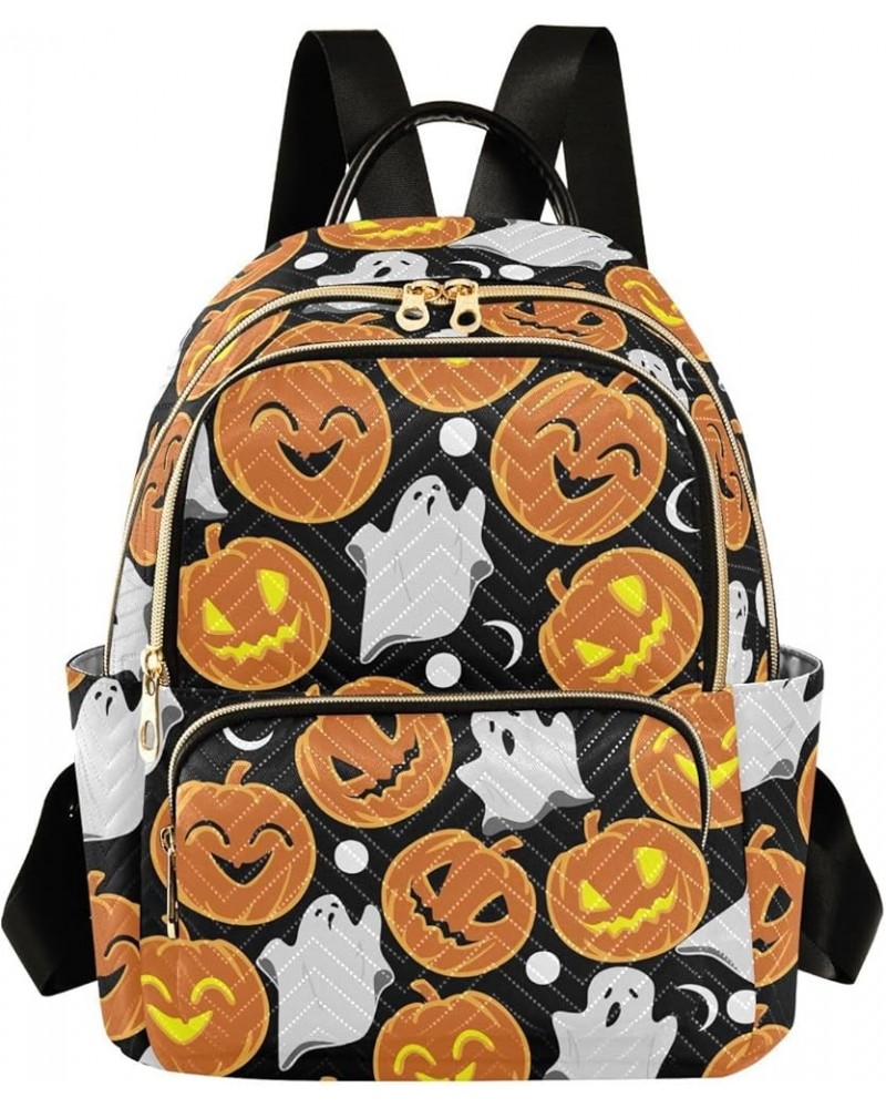 Halloween Pumpkin Ghost on Black Background Backpack Purse for Women Lightweight Back Pack Casual Daypack Travel Shoulder Bag...