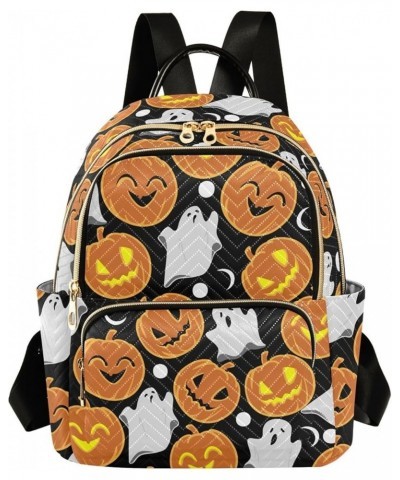 Halloween Pumpkin Ghost on Black Background Backpack Purse for Women Lightweight Back Pack Casual Daypack Travel Shoulder Bag...