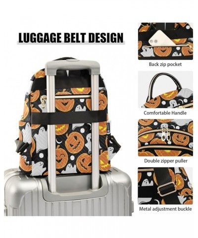 Halloween Pumpkin Ghost on Black Background Backpack Purse for Women Lightweight Back Pack Casual Daypack Travel Shoulder Bag...