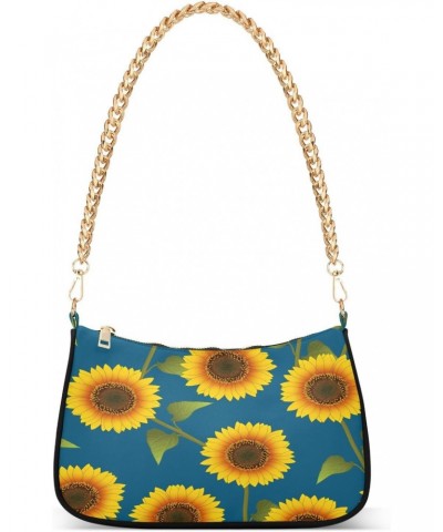 Yellow Sunflower Blue Shoulder Bag for Women Shoulder Handbags with Zipper Closure Mini Shoulder Purse Crossbody Bags for Wom...