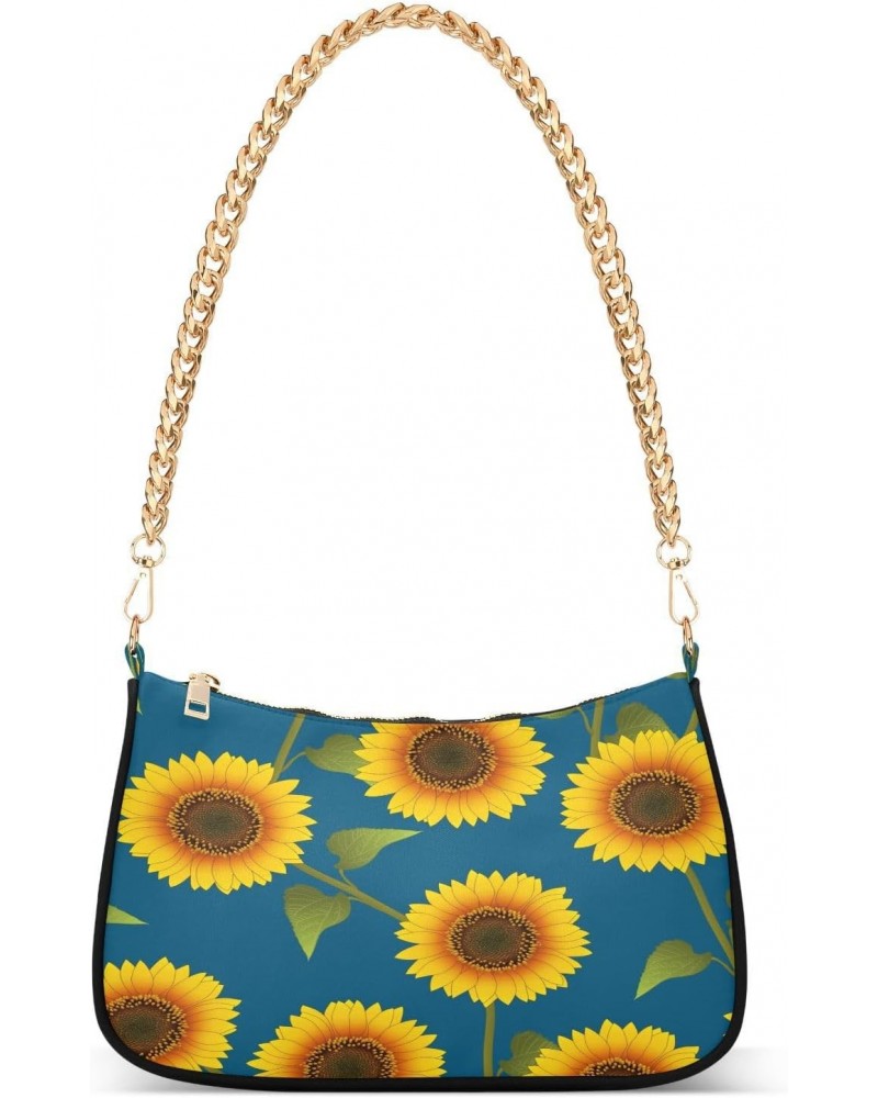 Yellow Sunflower Blue Shoulder Bag for Women Shoulder Handbags with Zipper Closure Mini Shoulder Purse Crossbody Bags for Wom...