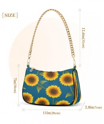 Yellow Sunflower Blue Shoulder Bag for Women Shoulder Handbags with Zipper Closure Mini Shoulder Purse Crossbody Bags for Wom...