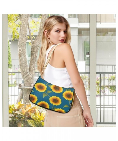 Yellow Sunflower Blue Shoulder Bag for Women Shoulder Handbags with Zipper Closure Mini Shoulder Purse Crossbody Bags for Wom...