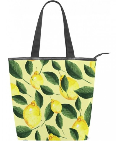 Tote Handbag for Women Tote Bag, Yellow Lemons Citrus Leaves(2) Canvas + leather Shoulder Bag, Hobo bag, Satchel Purse(226rh7...