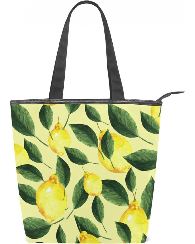 Tote Handbag for Women Tote Bag, Yellow Lemons Citrus Leaves(2) Canvas + leather Shoulder Bag, Hobo bag, Satchel Purse(226rh7...