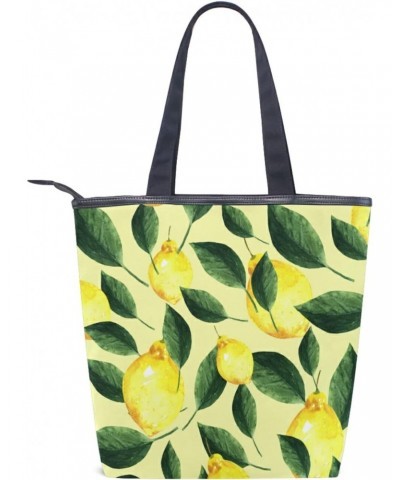 Tote Handbag for Women Tote Bag, Yellow Lemons Citrus Leaves(2) Canvas + leather Shoulder Bag, Hobo bag, Satchel Purse(226rh7...