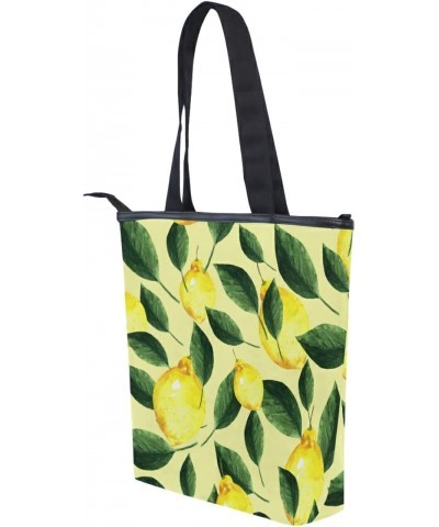 Tote Handbag for Women Tote Bag, Yellow Lemons Citrus Leaves(2) Canvas + leather Shoulder Bag, Hobo bag, Satchel Purse(226rh7...