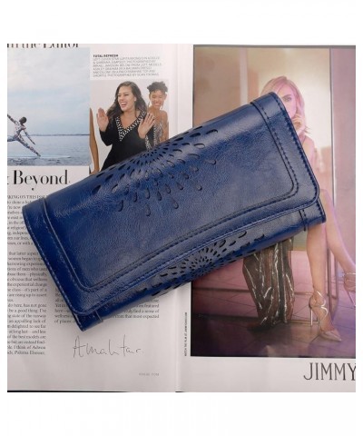 Womens Wallets RFID Blocking Leather Clutch Long Wallet for Women Card Holder Phone Organizer Ladies Travel Purse Hollow Out ...