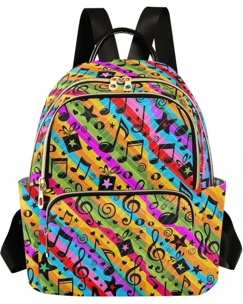 Travel Backpack Purse for Women Fashion Anti-theft Work Casual Rainbow Notes Stars Musical Daypack Shoulder Bag Medium Size S...