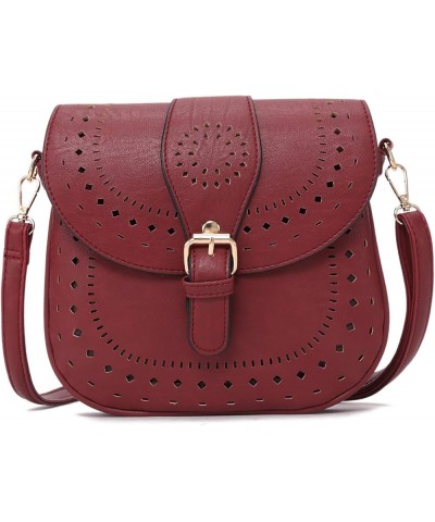 Ladie's PU Leather Vintage Hollow Bag Crossbdy Bag Shoulder Bag (Brown) Dark Red $25.90 Totes