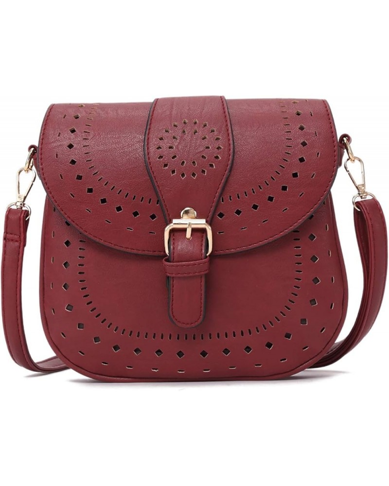 Ladie's PU Leather Vintage Hollow Bag Crossbdy Bag Shoulder Bag (Brown) Dark Red $25.90 Totes