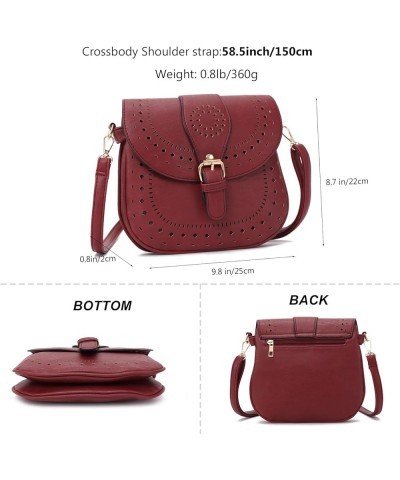 Ladie's PU Leather Vintage Hollow Bag Crossbdy Bag Shoulder Bag (Brown) Dark Red $25.90 Totes