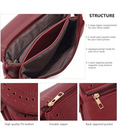 Ladie's PU Leather Vintage Hollow Bag Crossbdy Bag Shoulder Bag (Brown) Dark Red $25.90 Totes