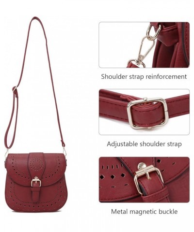 Ladie's PU Leather Vintage Hollow Bag Crossbdy Bag Shoulder Bag (Brown) Dark Red $25.90 Totes