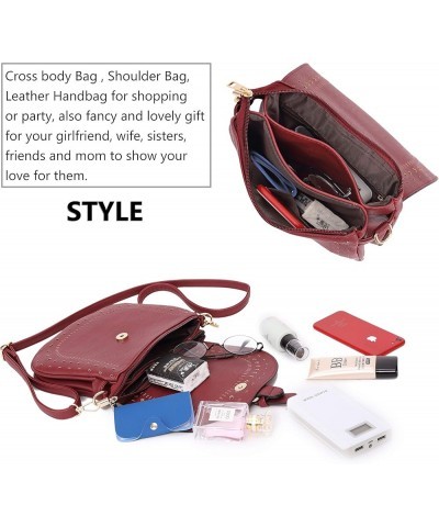 Ladie's PU Leather Vintage Hollow Bag Crossbdy Bag Shoulder Bag (Brown) Dark Red $25.90 Totes