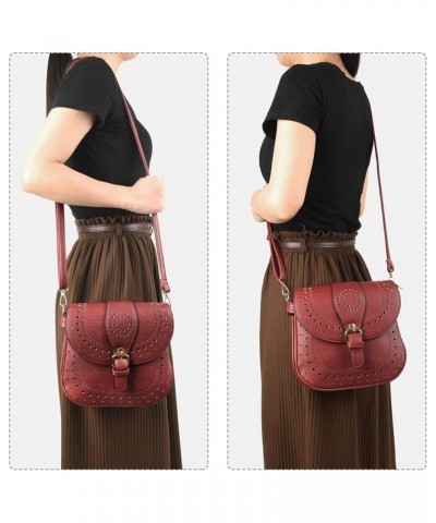 Ladie's PU Leather Vintage Hollow Bag Crossbdy Bag Shoulder Bag (Brown) Dark Red $25.90 Totes