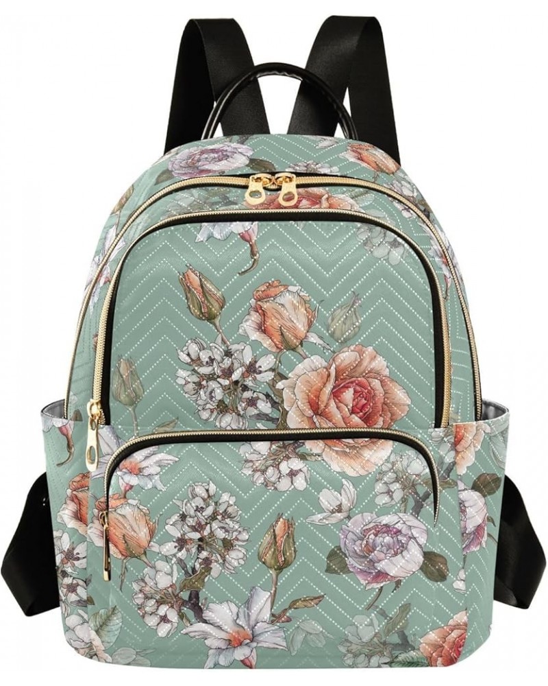 Floral Roses Quilted Backpack for Women Purse Shoulder Bags Travel Bag for Nurse Daily Work M Medium $14.88 Backpacks