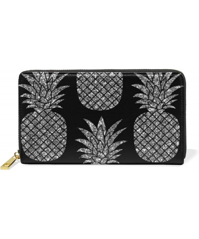 Polynesian Silver Tribal Sea Turtle Tattoo on Black Toned Maori Leather Long Wallet Organizer with Zipper Purse Clutch Bag fo...