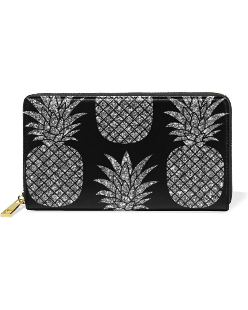 Polynesian Silver Tribal Sea Turtle Tattoo on Black Toned Maori Leather Long Wallet Organizer with Zipper Purse Clutch Bag fo...