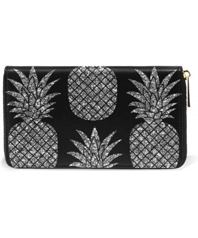 Polynesian Silver Tribal Sea Turtle Tattoo on Black Toned Maori Leather Long Wallet Organizer with Zipper Purse Clutch Bag fo...