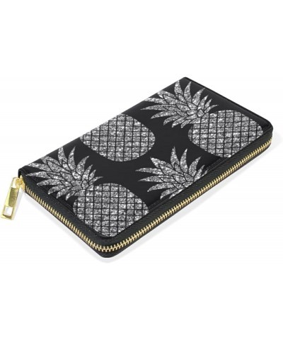 Polynesian Silver Tribal Sea Turtle Tattoo on Black Toned Maori Leather Long Wallet Organizer with Zipper Purse Clutch Bag fo...