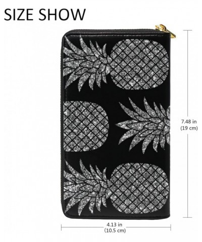 Polynesian Silver Tribal Sea Turtle Tattoo on Black Toned Maori Leather Long Wallet Organizer with Zipper Purse Clutch Bag fo...