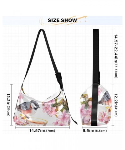 Bird Flowers Hobo Shoulder Bag for Women Men PU Leather Crossbody Bag Slouchy Tote Handbags for Working Shopping Traveling $1...