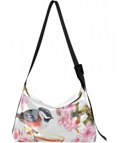 Bird Flowers Hobo Shoulder Bag for Women Men PU Leather Crossbody Bag Slouchy Tote Handbags for Working Shopping Traveling $1...