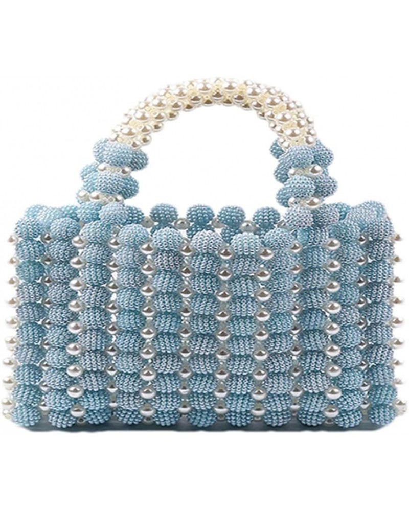 Women's Evening Handbag Pearl Beaded Bucket Bag Small Clutch Purse with Top Handle for Wedding Bridal Party A-blue $21.23 Eve...