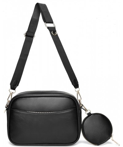 Small Crossbody Purses for Women Vegan Leather Little Shoulder Bag with Wide Strap Black $18.45 Totes