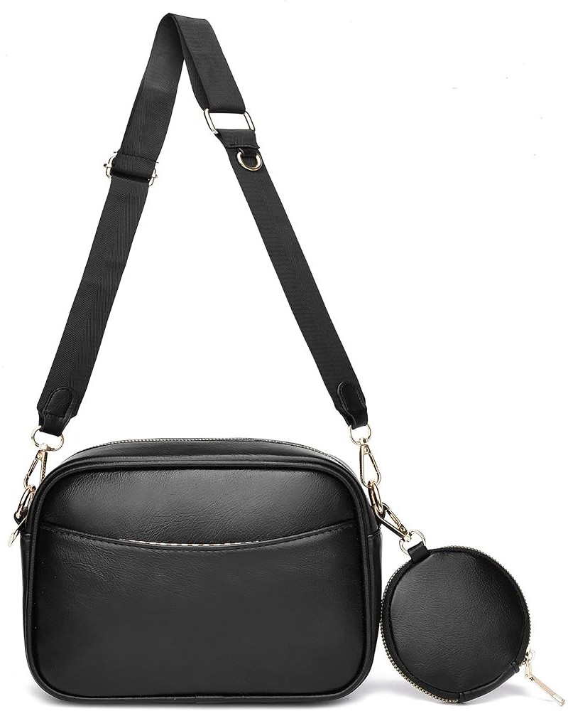 Small Crossbody Purses for Women Vegan Leather Little Shoulder Bag with Wide Strap Black $18.45 Totes