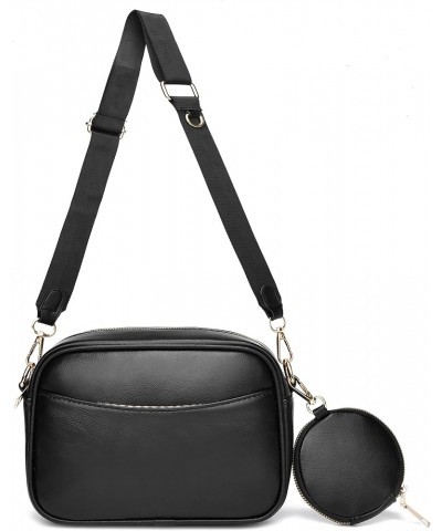 Small Crossbody Purses for Women Vegan Leather Little Shoulder Bag with Wide Strap Black $18.45 Totes