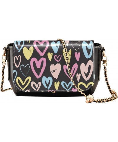 Colorful Hearts Crossbody Bags for Women Retro Cross Body Purse Small PU Leather Shoulder Handbags with Chain Strap $16.10 Cr...