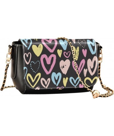 Colorful Hearts Crossbody Bags for Women Retro Cross Body Purse Small PU Leather Shoulder Handbags with Chain Strap $16.10 Cr...