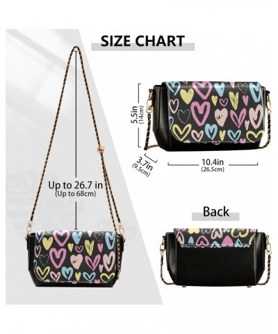 Colorful Hearts Crossbody Bags for Women Retro Cross Body Purse Small PU Leather Shoulder Handbags with Chain Strap $16.10 Cr...