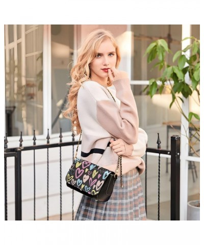 Colorful Hearts Crossbody Bags for Women Retro Cross Body Purse Small PU Leather Shoulder Handbags with Chain Strap $16.10 Cr...