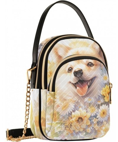 Shiba Inu Flower Sling Bags Crossbody for Women, Fashion Zipper Handbag with Chain Strap Top handle for Evening Party Dating ...