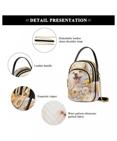 Shiba Inu Flower Sling Bags Crossbody for Women, Fashion Zipper Handbag with Chain Strap Top handle for Evening Party Dating ...