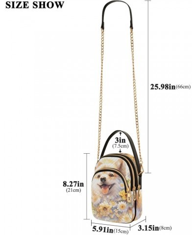 Shiba Inu Flower Sling Bags Crossbody for Women, Fashion Zipper Handbag with Chain Strap Top handle for Evening Party Dating ...