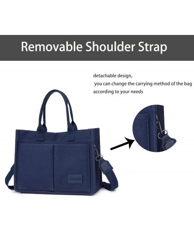 Large Capacity Canvas Tote Bag with Multiple Pockets for Casual Use Women Canvas Handbags Shoulder Work Bag Crossbody Blue $1...